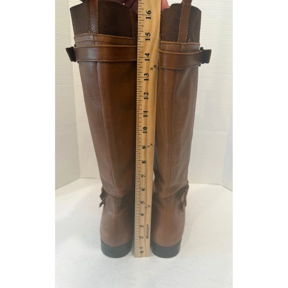 Naturalizer Cognac Brown Leather Buckle Tall Knee High Wide Calf Riding Boots 10